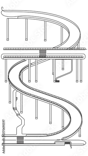 Fototapeta kuchenna Curved highway overpass illustration white background.