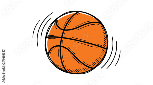 Bright orange basketball illustration showing motion lines for a fun energetic sports themed graphic design project