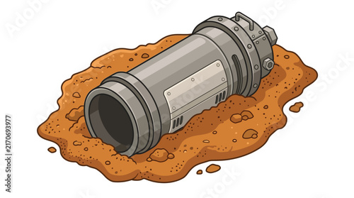 Detailed metallic cylindrical industrial container design featuring rugged bolts and rivets with light gray finishes