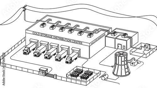 Industrial factory complex illustration white background.