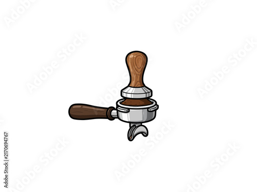 Foto Coffee Tamper And Portafilter With Grounds Vector Illustration