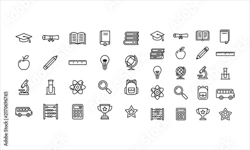 Quadro su tela Set outline icons related to graduation hat, education