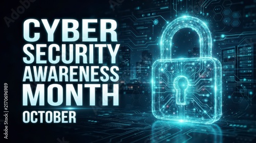 Cyber security awareness month illustration with digital lock