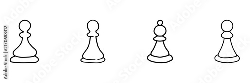 Chess Pawn Hand Drawn Doodle Icon Set. Strategy, Board Game, Move And Competition Sketch Symbol Collection. Hobbies And Leisure. Isolated Vector Illustration