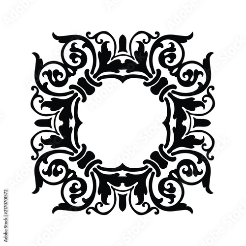 Decorative vintage floral frame element with ornate symmetrical scrollwork design
