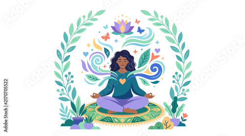 Woman Meditating in Lotus Position Vector Illustration