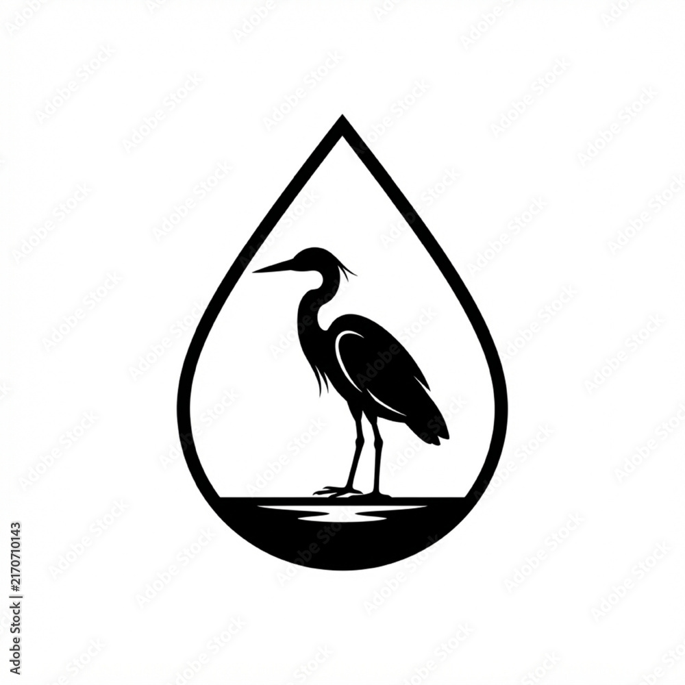 Obraz premium Heron silhouette inside water drop icon