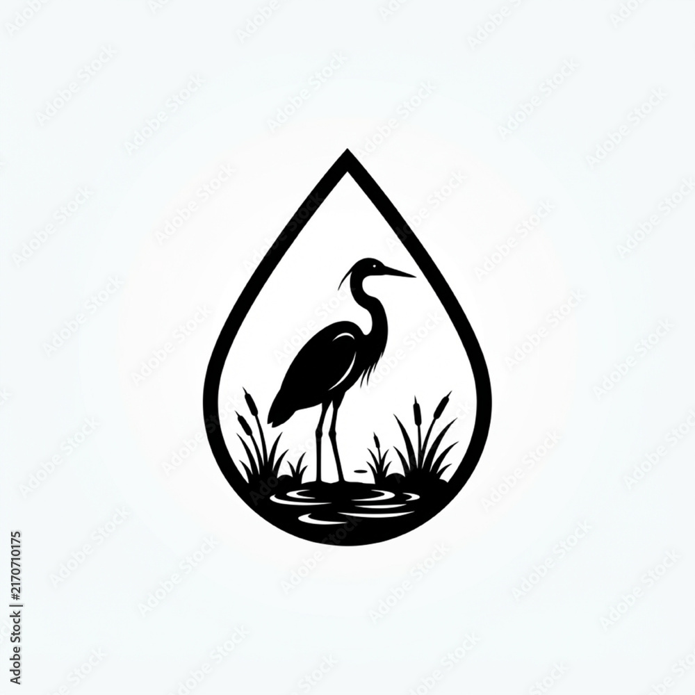 Obraz premium Heron silhouette inside water drop icon