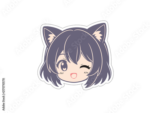 A cute anime girl with cat ears and purple hair