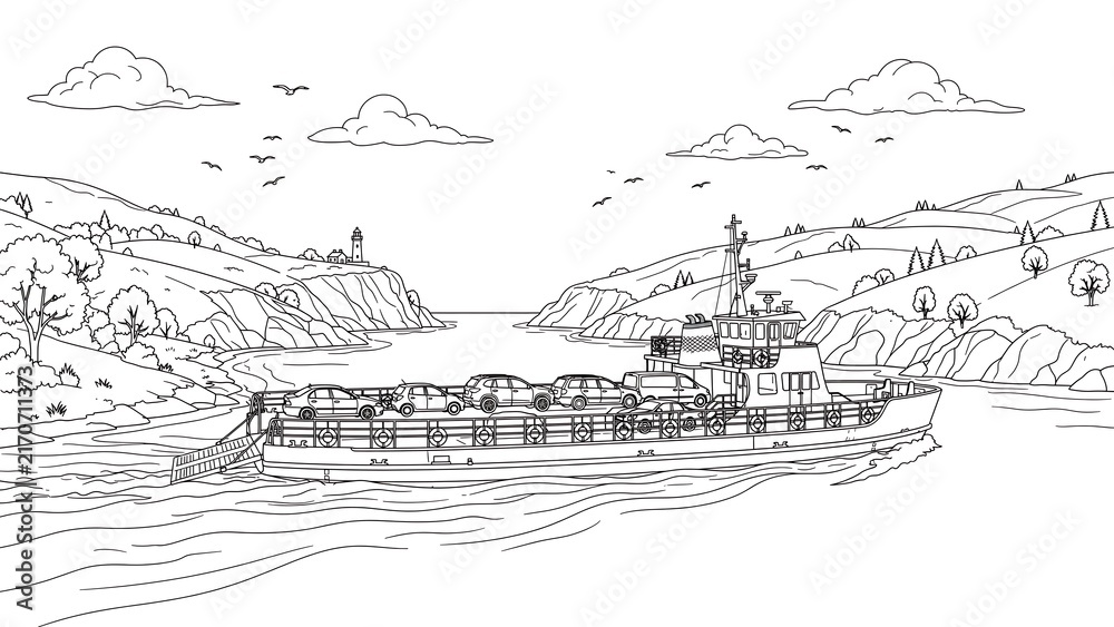 Fototapeta premium Detailed battleship sketch on white background.