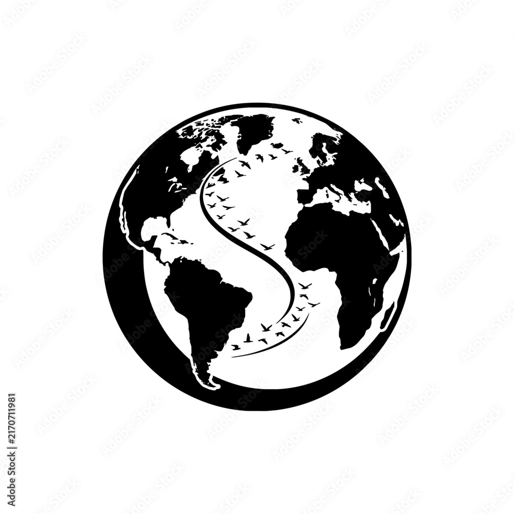 Obraz premium Earth globe with migrating bird flight path vector