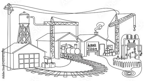 Industrial factory scene illustration white background.