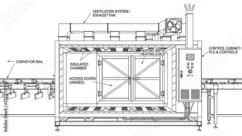 Industrial HVAC system technical diagram white background.