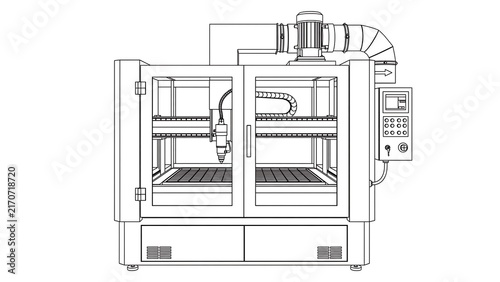 Industrial laser cutting machine white background.
