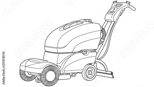 Industrial floor cleaning machine white background.