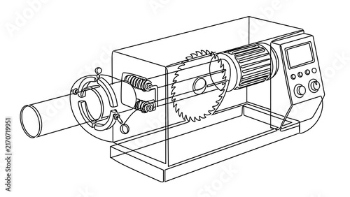 Industrial lathe machine illustration white background.