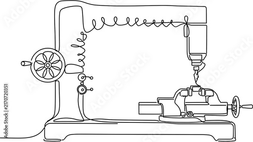Industrial lathe machine illustration white background.