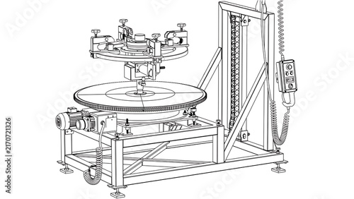 Industrial lathe machine illustration white background.