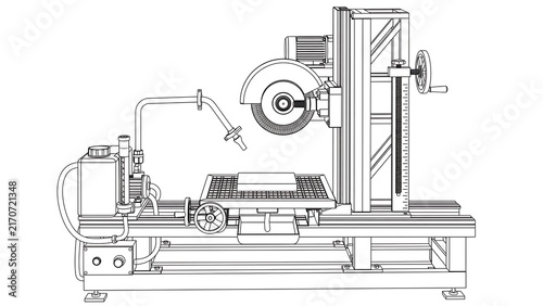 Industrial lathe machine illustration white background.