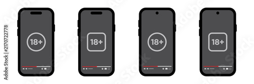 18+ video on phone screen icon, vector illustration