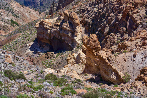 Rock formations above steep ravine, Tenerife