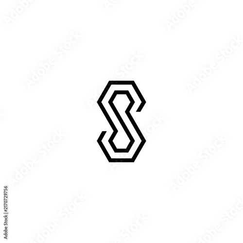 Hexagonal Letter S One line Logo Template. Two Diamonds Letter S Monogram with white background. 