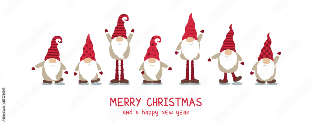 Fototapeta premium christmas greeting card with cute christmas dwarf vector illustration