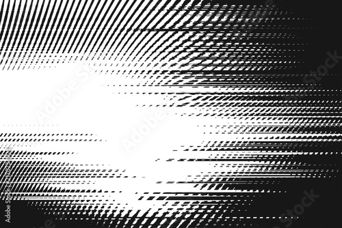 Black diagonal speed lines with halftone dot gradient sweep stark white, bold manga comic motion effect for action poster, sport, anime, and graphic design.