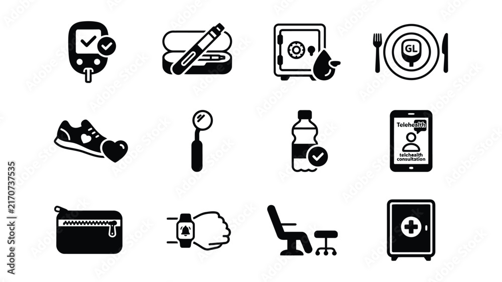 Fototapeta premium Collection of health lifestyle and telemedicine icons with transparent background