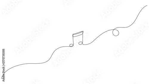 animated continuous line drawing of a musical note, minimalist music concept line art animation