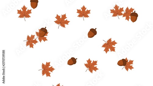 autumn season animation background with falling maple leaves and acorn
