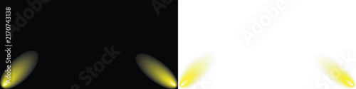 Abstract yellow light flares on black and white background for creative design overlays