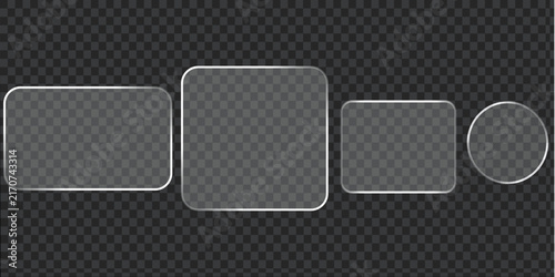 Set of frosted glass effect UI elements with rounded corners and circular frame.