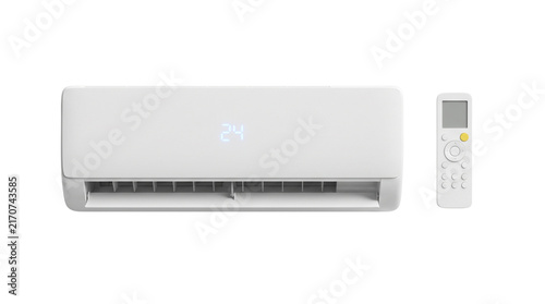 Bild auf Leinwand Air conditioner wall unit with remote control isolated transparent PNG cutout fo