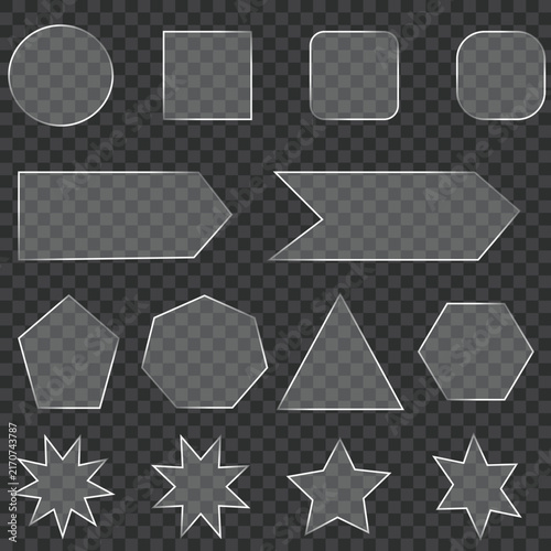 Set of frosted glass shapes with transparent effect for UI design and web elements