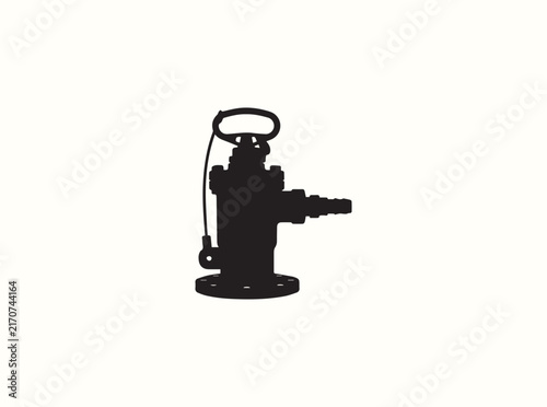 Black Outline of a Salvage Lift Bag Inflation Valve Assembly on White