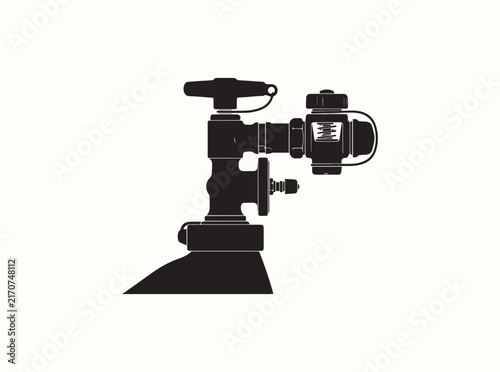 Side Profile Black Silhouette of a Marine Recovery Valve Assembly on White
