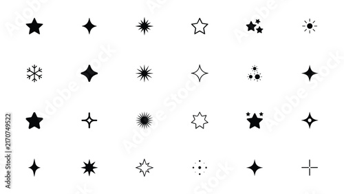 Sparkle star icon set for Adobe Illustrator, vector collection of clean decorative stars, twinkle symbols, glitter effects and magical shine elements