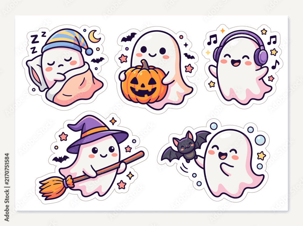Fototapeta premium Super Cute Ghost Characters Halloween Vector Illustration