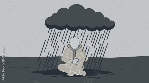 Bild auf Leinwand Depressed person under rain cloud, symbolizing sadness and mental health
