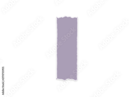 A single vertical strip of light purple torn paper on a white background