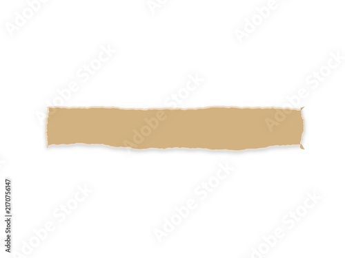 A horizontal strip of torn light brown paper against a clean white background