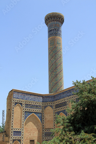 The Mausoleum of Amir Timur was built between 1399 and 1405. The tile decorations on the structure's walls are striking.