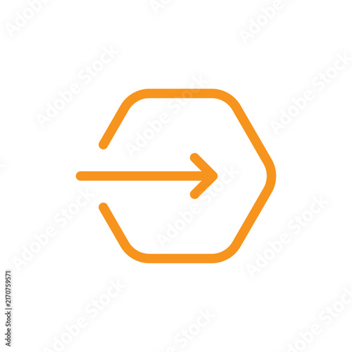 Minimal open hexagonal outline containing a right-facing arrow, designed for navigation, directional controls, interfaces, websites, applications, and modern digital graphics.