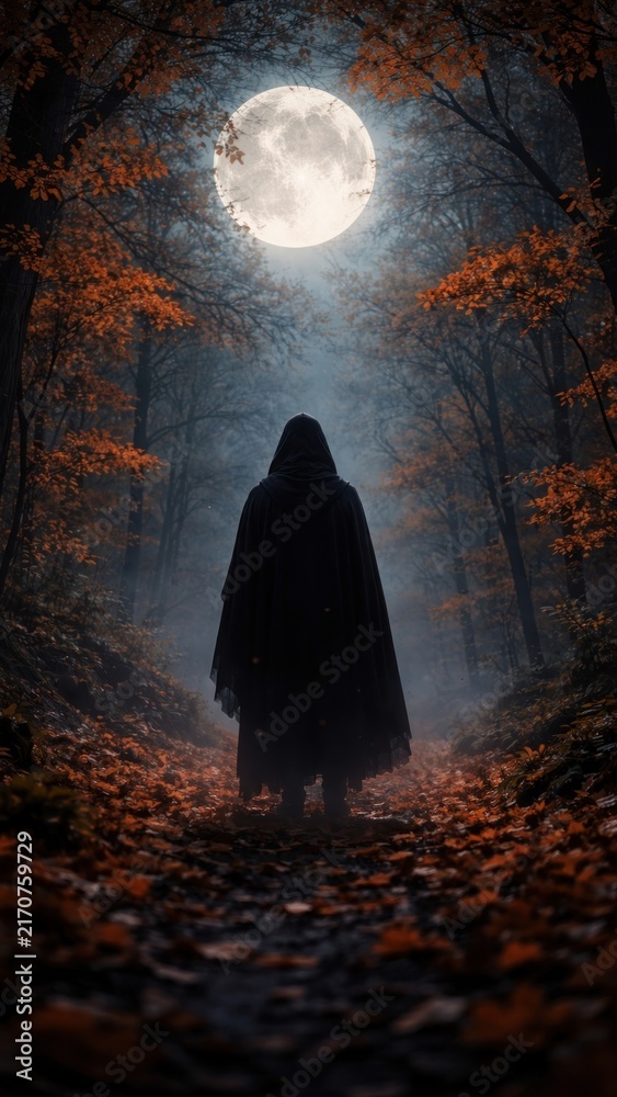 Naklejka premium Mysterious forest under full moon mobile wallpaper