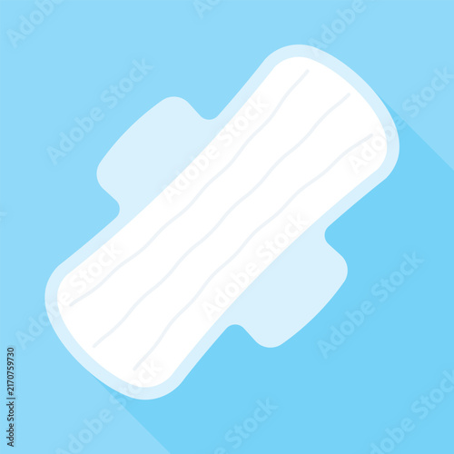 sanitary napkin icon on blue background,  feminine hygiene product symbol for menstrual care, personal hygiene and healthcare design- vector illustration