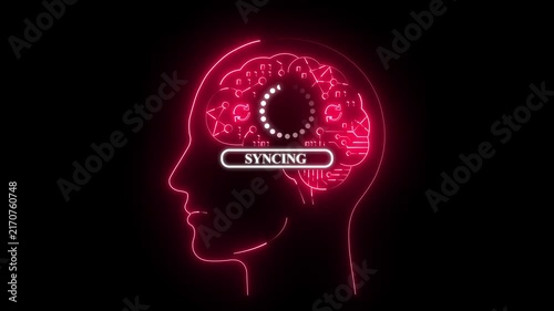 Human head with glowing brain and sync concept design