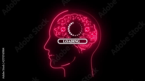 Human head with glowing brain showing load button