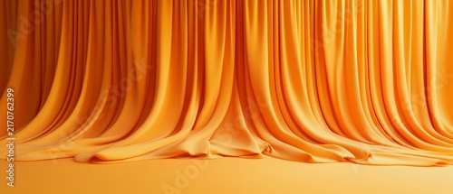 Orange fabric curtains draped elegantly against a matching background floor.