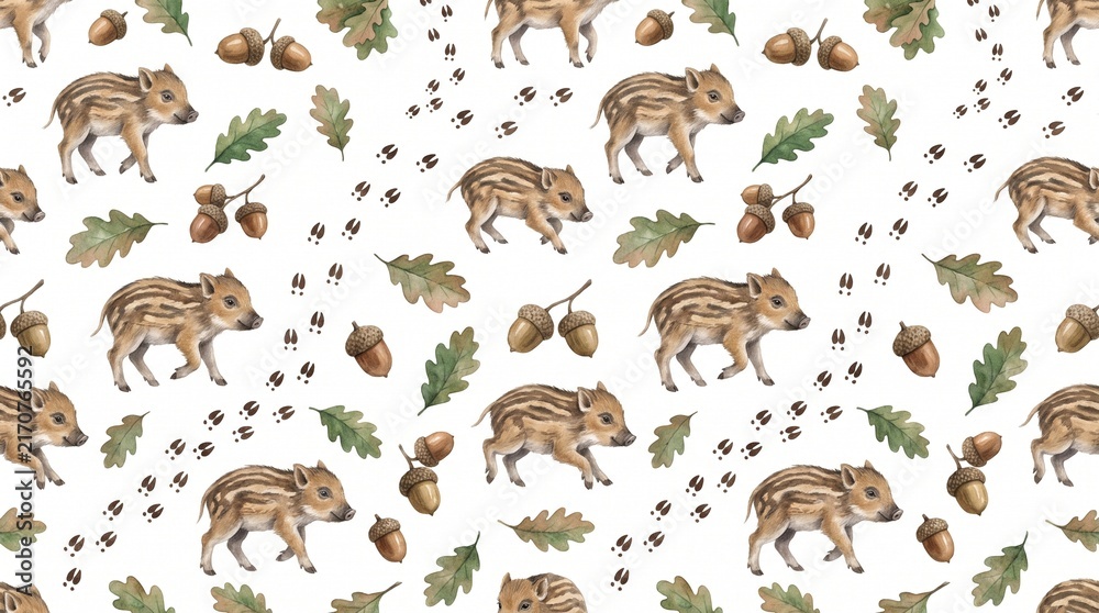 Obraz premium Rustic watercolor baby animal background. animal seamless pattern. Minimalist animal pattern. autumn woodland pattern. Cute piglet watercolor print. rustic baby pattern. Pastel forest wildlife patter